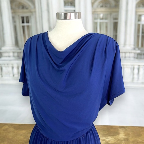 Avenue Royal Blue Drape Cowl Neck Front Jersey Dress - Picture 3 of 16